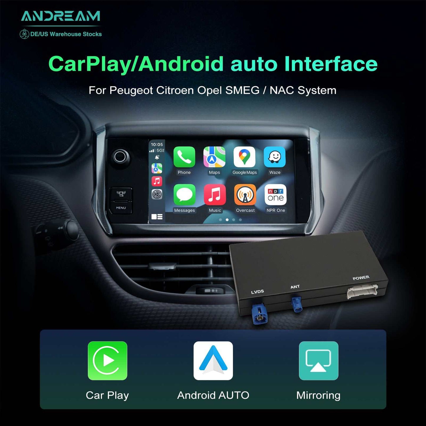 Wireless Carplay Android Auto Interface Module Box For Peugeot 508 Citroen DS5/6 SMEG 2013-2017 Opel Vauxhall NAC System Upgrade Prime Kit Retrofit
