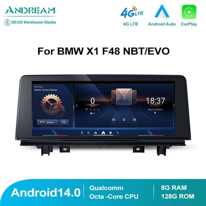 Android 14.0 8G+128G Car MultiMedia Interface For BMW X1 F48 GPS Radio Bluetooth Smart Navigation CD Player Head Unit Entertainment System Upgrade
