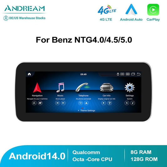 Android 14 8G Car Radio GPS Navigation Head Unit Screen Wireless Carplay For Mercedes Benz C/V Class GLC W204 W205 2008-2018 Auto Radio GPS DVD