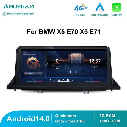 10.25" Android 14.0 8G+128G Qualcomm Octa-core Built-in IPS Car Interface MultiMedia For BMW X5 E70 X6 E71 2007-2013 CCC CIC GPS Navigation Head Unit