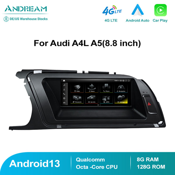 8.8 Inch 8+128GB OEM Touchscreen Carplay Android Auto Interface For Audi A4L A5 S4 S5 RS4 RS5 Q5 2009-2018 Car Radio Stereo GPS Multimedia Navigation