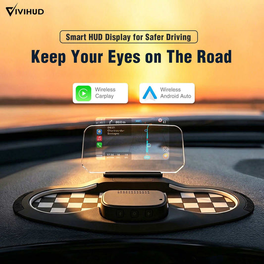 VIVIHUD V5 Ultra Wireless CarPlay Android Auto Car HUD Head Up Display Multiple GPS Speedometer Navigation In-car Dashboard Brightness Adjustment