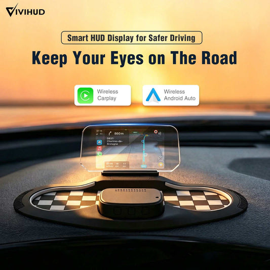 VIVIHUD V5 Ultra Wireless CarPlay Android Auto Car HUD Head Up Display Multiple GPS Speedometer Navigation In-car Dashboard Brightness Adjustment