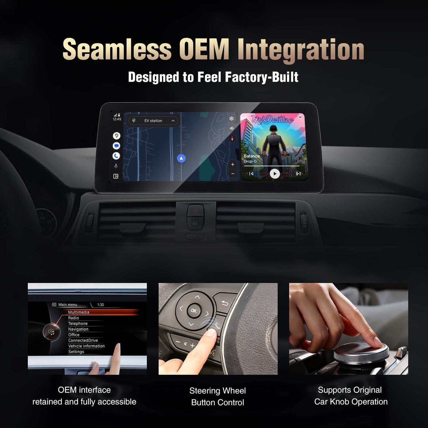 10.25''/12.3'' Wireless CarPlay/Android Auto For BMW M3 M4 3 4 Series F30 F31 F34 F32 CIC NBT EVO System Integration Bluetooth Audio AirPlay Autolink
