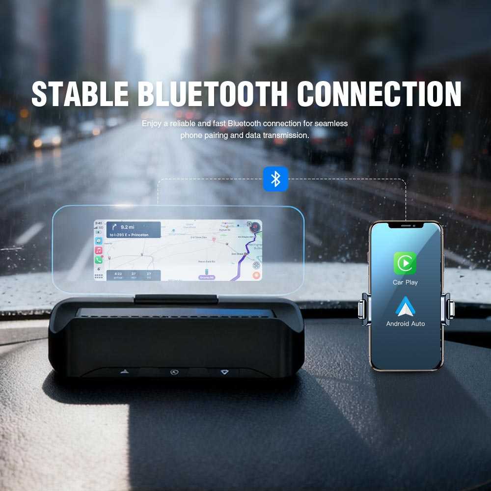 Wireless CarPlay & Android Auto Dual-System HUD High-Definition Projection Navigation Bluetooth Music Remote Control Stay Focused While Driving
