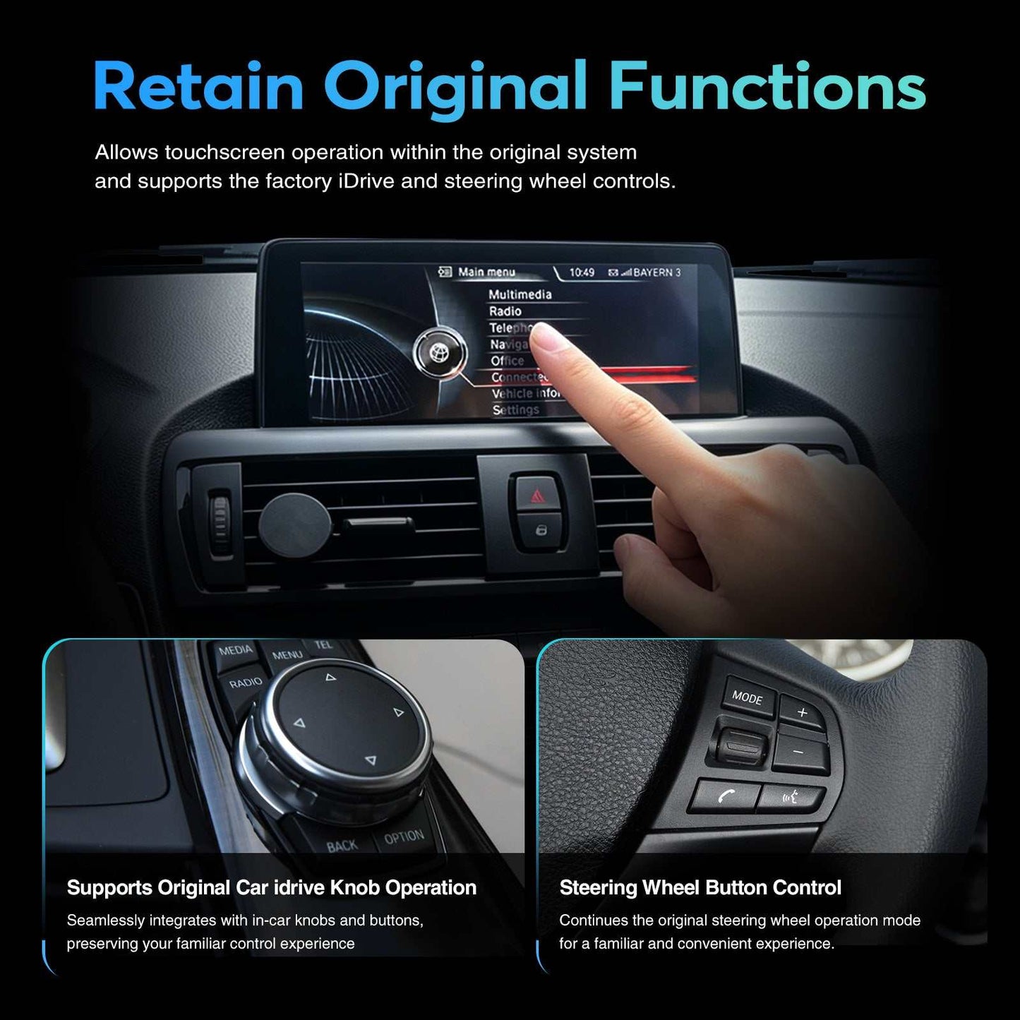 10.25 Inch Wireless Apple CarPlay Android Auto Multimedia Head Unit For BMW Series 1 2 F20 F21 2013-2017 Display Touch Screen Navigation