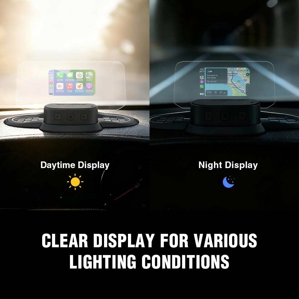 Smart HUD Supports Wireless CarPlay/Android Auto Voice & Button Remote Control Real-Time Navigation Music Playback Universal Fit for All Cars