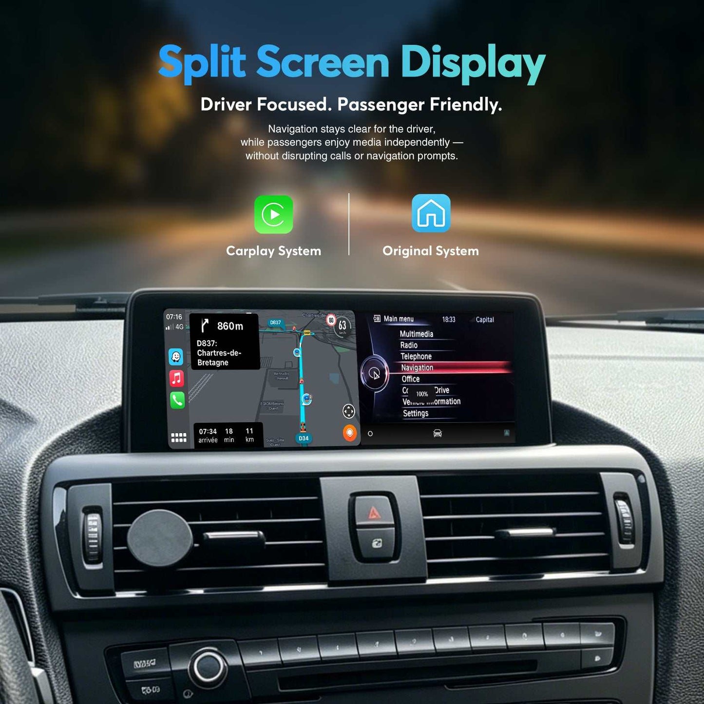 10.25 Inch Wireless Apple CarPlay Android Auto Multimedia Head Unit For BMW Series 1 2 F20 F21 2013-2017 Display Touch Screen Navigation