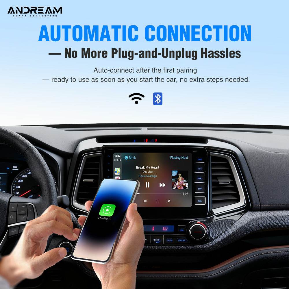 1cm ultra-thin 2-in-1 wireless CarPlay and Android Auto USB smart box with automatic connection and voice control. For Volvo Benz MG Kia Chery VM Toyota Hyundai