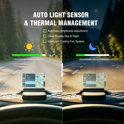 VIVIHUD V5 Ultra Wireless CarPlay Android Auto Car HUD Head Up Display Multiple GPS Speedometer Navigation In-car Dashboard Brightness Adjustment