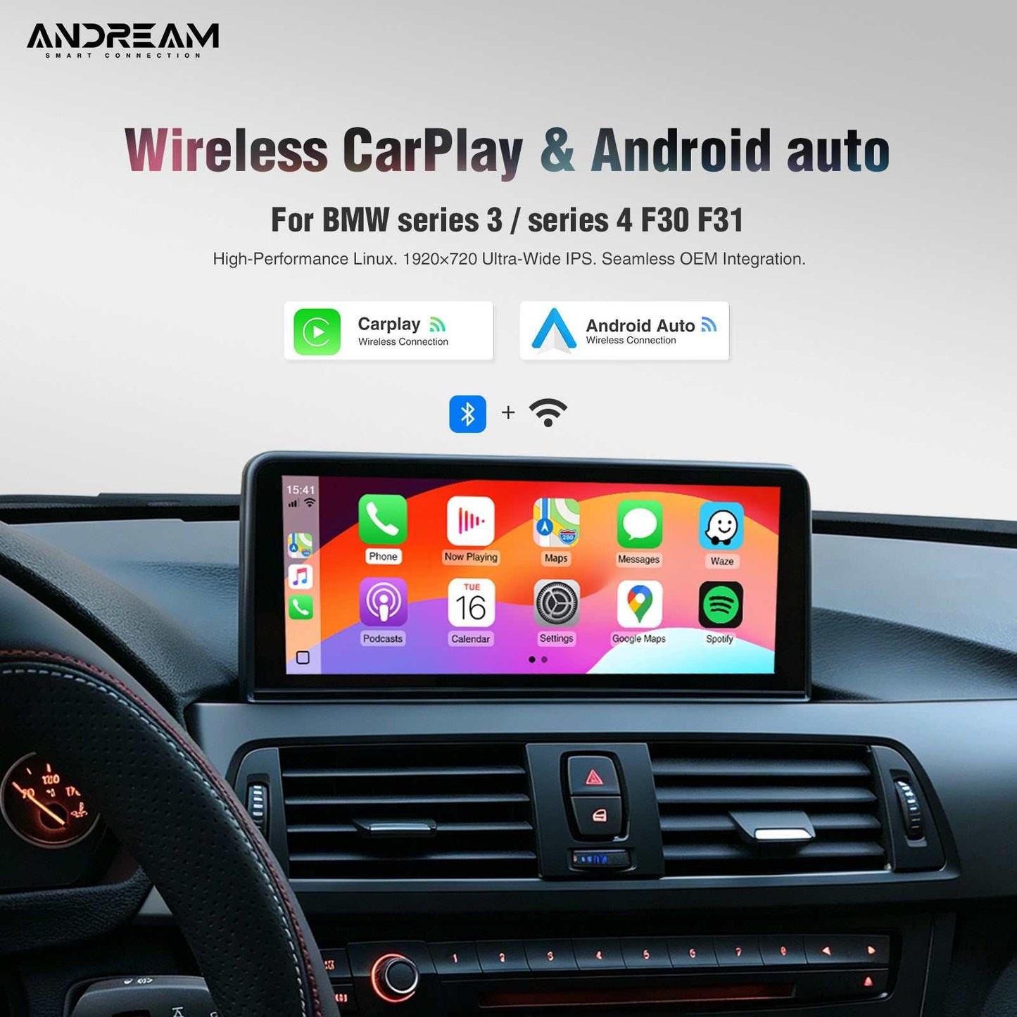 10.25" Wireless CarPlay Android Auto Car Multimedia Display For BMW Series 3 4 F30 F31 F34 F32 F33 F36 F80 CIC NBT Head Unit Screen