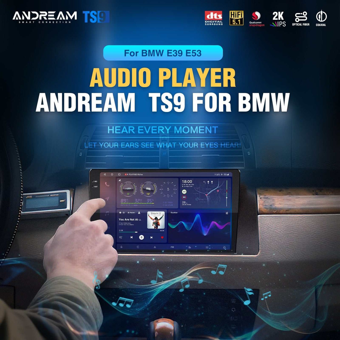 Android Car Radio Compatible With BMW 5 Series X5 E39 E53 M5 1996-2006 Wireless Apple Carplay Android Auto 9 Inch Touchscreen Car Stereo Audio Player