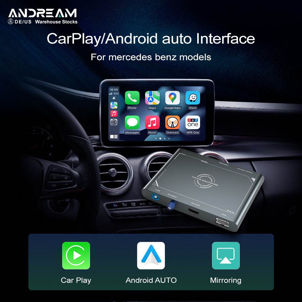 Andream Prime Retrofit Box for Wireless Integration of CarPlay & Android Auto in Mercedes-Benz A B C E S-Class GL-Class with NTG 4.5 4.7 5.0 Systems
