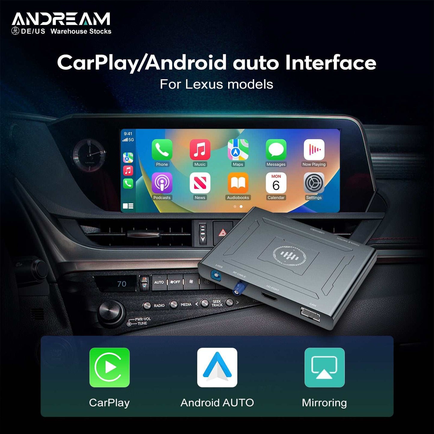 Andream Wireless CarPlay & Android Auto MMI Prime Interface Box for Lexus GS/LS/ES/IS/UX/LX/RC/NX/RX - Multimedia Navigation Retrofit
