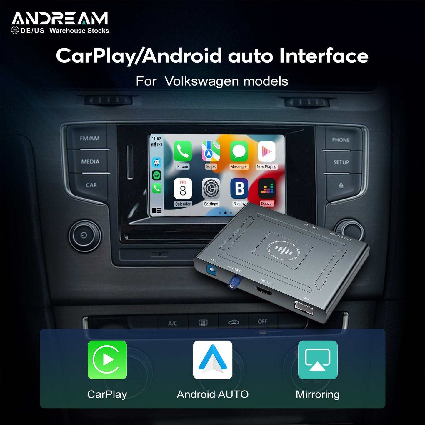 Andream Wireless CarPlay Android Auto MMI Retrofit Module For VW Golf Passat Lingdu Tiguan Teramont 2014-2018 Navigation