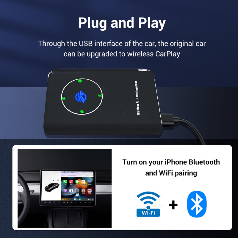 NEW Wireless CarPlay Adapter for lPhone Android Auto Car Adapter Apple Wireless  Carplay Dongle Plug Play 5GHz WiFi Online Update
